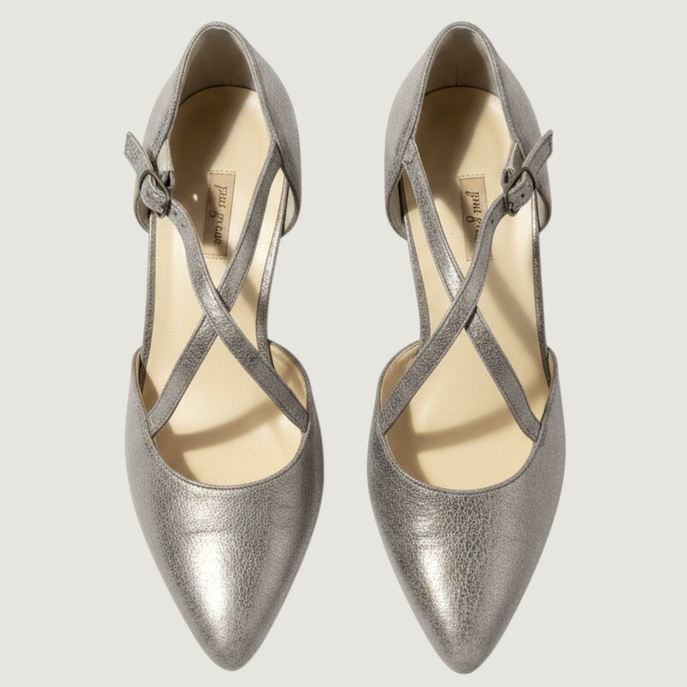 Paul Green Size 9 Metallic Pewter Criss Cross Ankle Strap Pointed Toe Pumps 4084